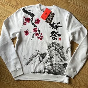 Blind Rooster white unisex asian inspired sweater sweatshirt sz L brand new NWT